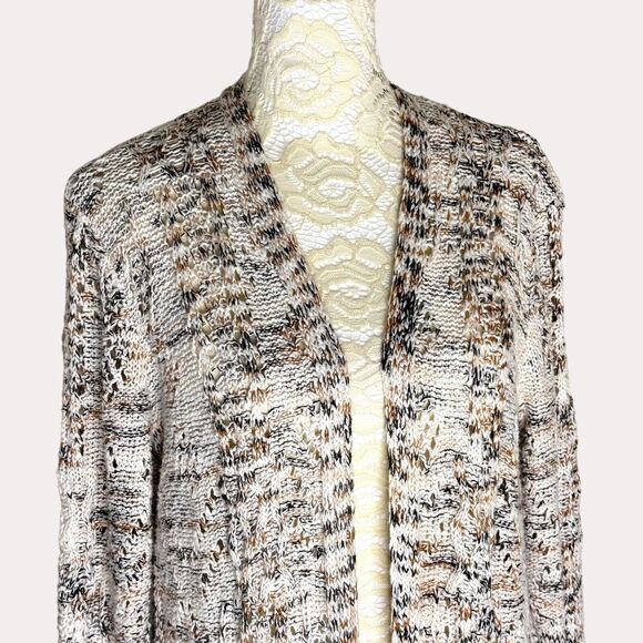 Knox Rose Long Cardigan Sweater Open Front Marled Beige M bv - Picture 3 of 8